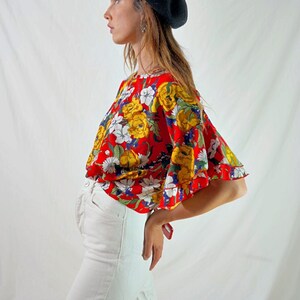 vintage colorful floral blouse I floral t-shirt I multicolor women's top I retro blouse I size L image 2