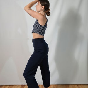 Vintage navy blue pants I made in France I light high waisted pants I size 38 I straight cut I Size M I plain I minimalist image 5