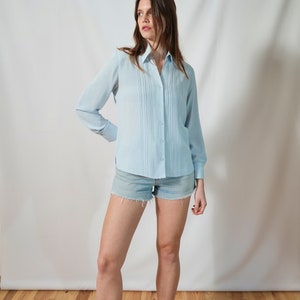 One day elsewhere dressy light blue Y2K shirt I plain shirt classic minimalist style I light top I size S image 8