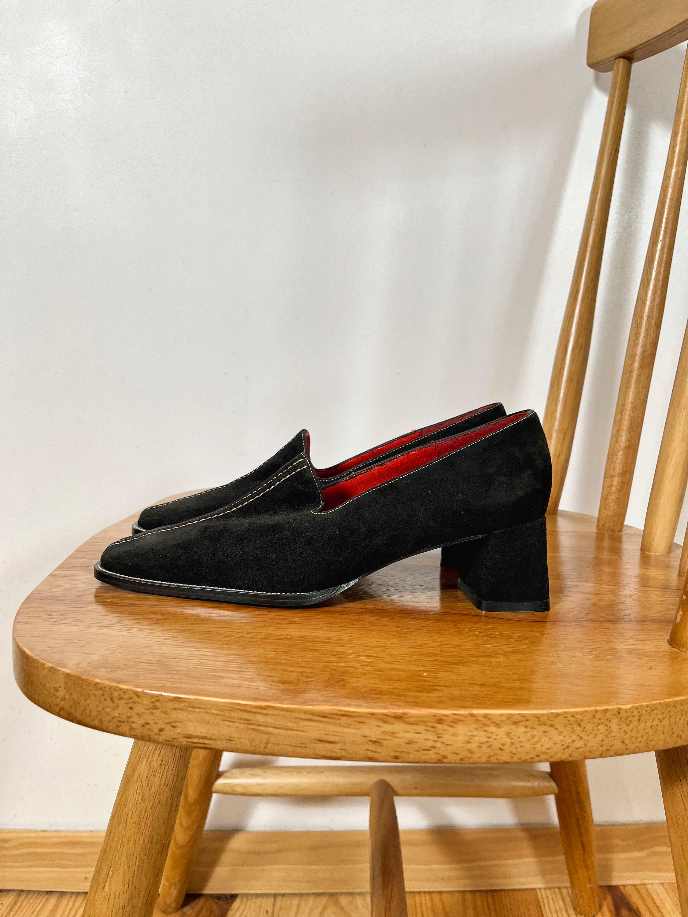 Vintage Black Shoes With Square Heels I Made in France I