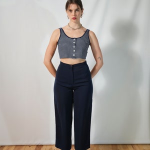 Vintage navy blue pants I made in France I light high waisted pants I size 38 I straight cut I Size M I plain I minimalist image 7