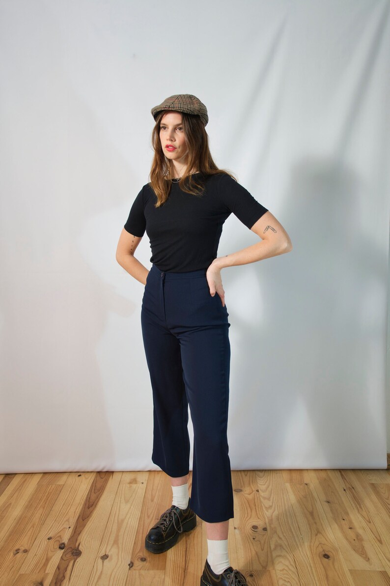 Vintage navy blue pants I made in France I light high waisted pants I size 38 I straight cut I Size M I plain I minimalist image 2