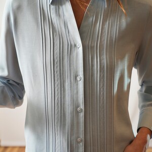 One day elsewhere dressy light blue Y2K shirt I plain shirt classic minimalist style I light top I size S image 2
