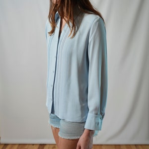 One day elsewhere dressy light blue Y2K shirt I plain shirt classic minimalist style I light top I size S image 4