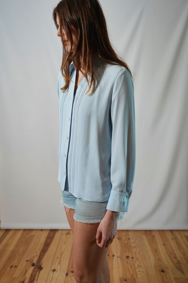 One day elsewhere dressy light blue Y2K shirt I plain shirt classic minimalist style I light top I size S image 4