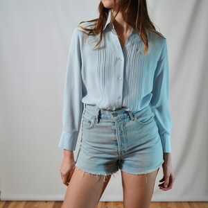 One day elsewhere dressy light blue Y2K shirt I plain shirt classic minimalist style I light top I size S image 7