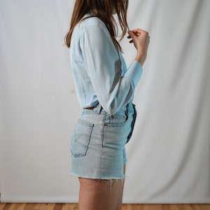 One day elsewhere dressy light blue Y2K shirt I plain shirt classic minimalist style I light top I size S image 5