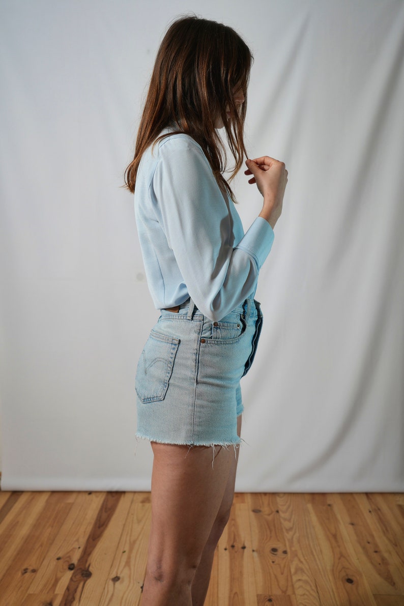 One day elsewhere dressy light blue Y2K shirt I plain shirt classic minimalist style I light top I size S image 5