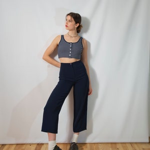 Vintage navy blue pants I made in France I light high waisted pants I size 38 I straight cut I Size M I plain I minimalist image 9