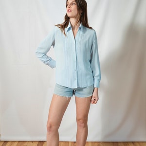 One day elsewhere dressy light blue Y2K shirt I plain shirt classic minimalist style I light top I size S image 6