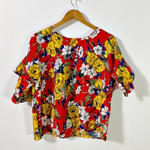vintage colorful floral blouse I floral t-shirt I multicolor women's top I retro blouse I size L image 8