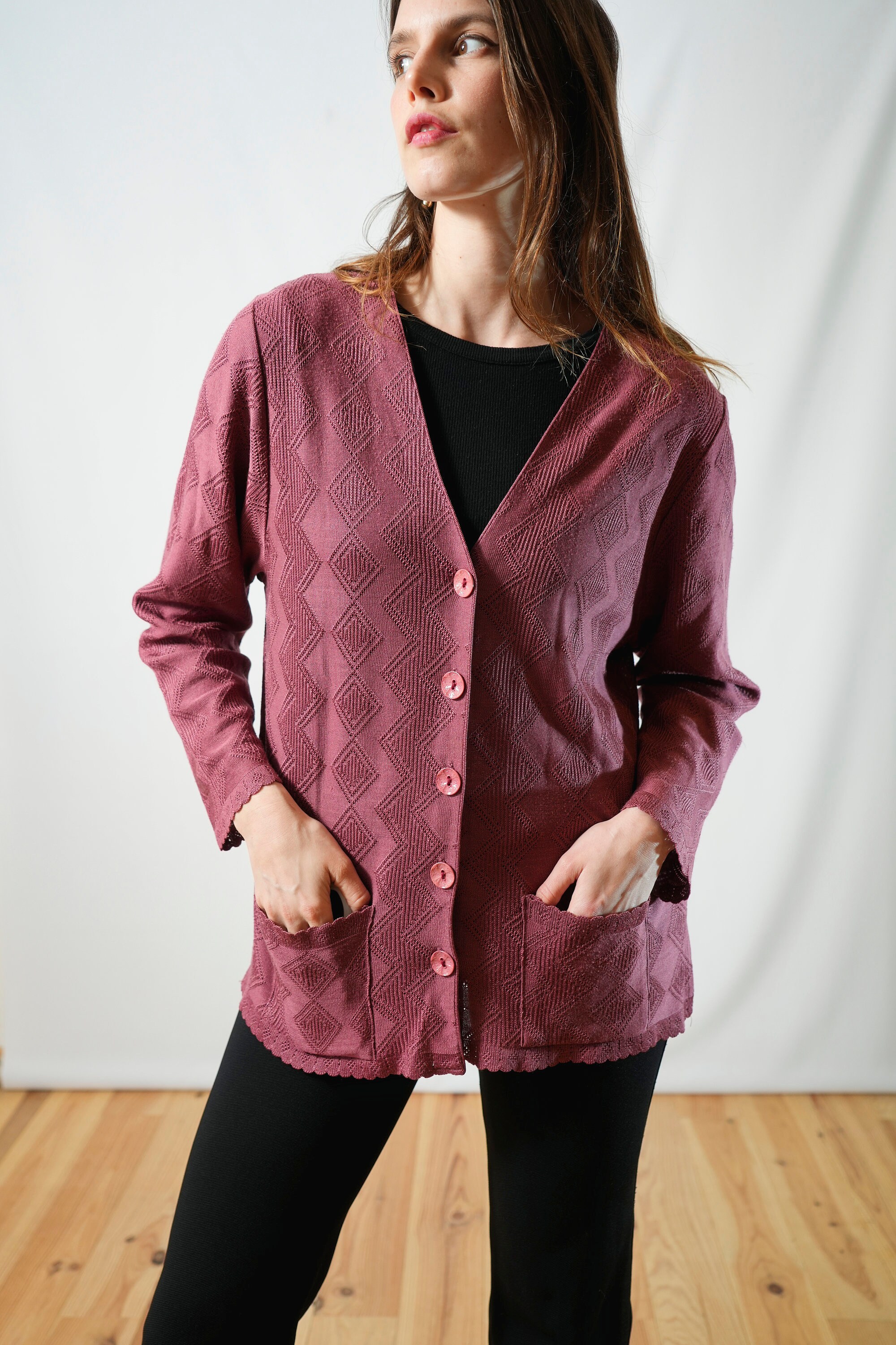 カーディガン france vintage baby pink cardigan. French Vintage Pink Cardigan I Pink Cardigan I Plain I
