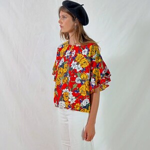 vintage colorful floral blouse I floral t-shirt I multicolor women's top I retro blouse I size L image 5