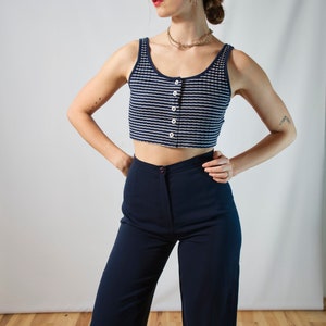 Vintage navy blue pants I made in France I light high waisted pants I size 38 I straight cut I Size M I plain I minimalist image 3