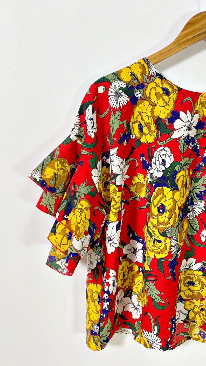 vintage colorful floral blouse I floral t-shirt I multicolor women's top I retro blouse I size L image 4