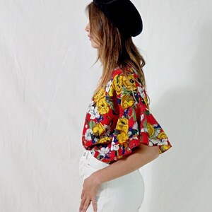 vintage colorful floral blouse I floral t-shirt I multicolor women's top I retro blouse I size L image 9