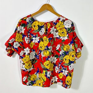 vintage colorful floral blouse I floral t-shirt I multicolor women's top I retro blouse I size L image 6