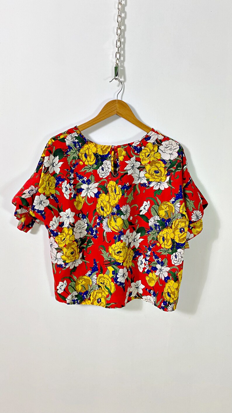 vintage colorful floral blouse I floral t-shirt I multicolor women's top I retro blouse I size L image 6