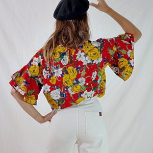 vintage colorful floral blouse I floral t-shirt I multicolor women's top I retro blouse I size L image 10