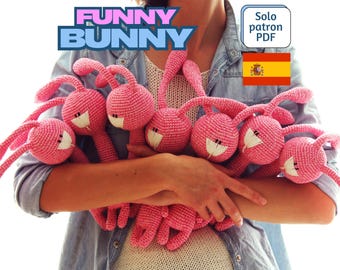 PDF Funny Bunny Crochet Pattern, Patrón de crochet, Easy Amigurumi Toy (Española)
