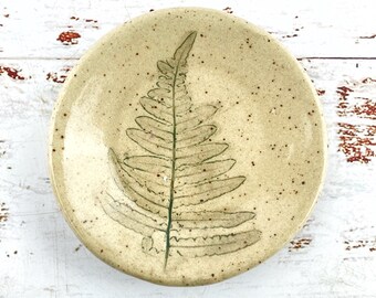 Fern Tea Bag Rest or Coffee Spoon Holder Speckled Buff