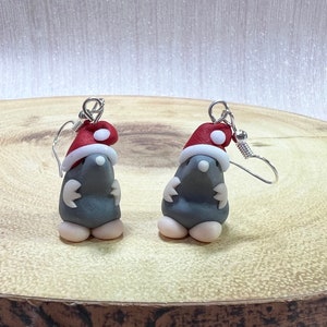 Mole Earrings, Christmas, Xmas, Novelty, gift NEW, dangly, drop, Stocking filler, Cute, UK, Funny, silly, Secret Santa Hat Christmas present