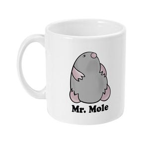 Mr Mole Mug, Cute, Ceramic, Original Artwork, Monty the Mole by Anita, 11oz, UK, Gift, Christmas, Stocking Filler, Present Idea, Birthday