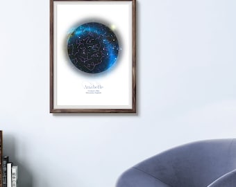 Custom Night Sky Star Map birthday gift, Personalised Star Map, Birthdate Star Map, Birthday star chart, Birthdate, Time & Location star map