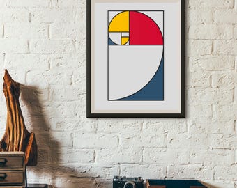 Golden Ratio Art Print: Sacred Geometry, Mondrian Inspired (Digital Print)