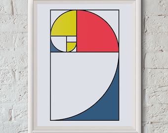 Golden Section Screen Print: Mondrian Inspired Sacred Geometry Art