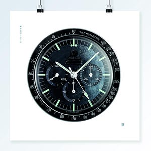 Speedmaster moonwatch art print, watch illustration gift for watch collector, omega Speed master moon watch professional horology art print