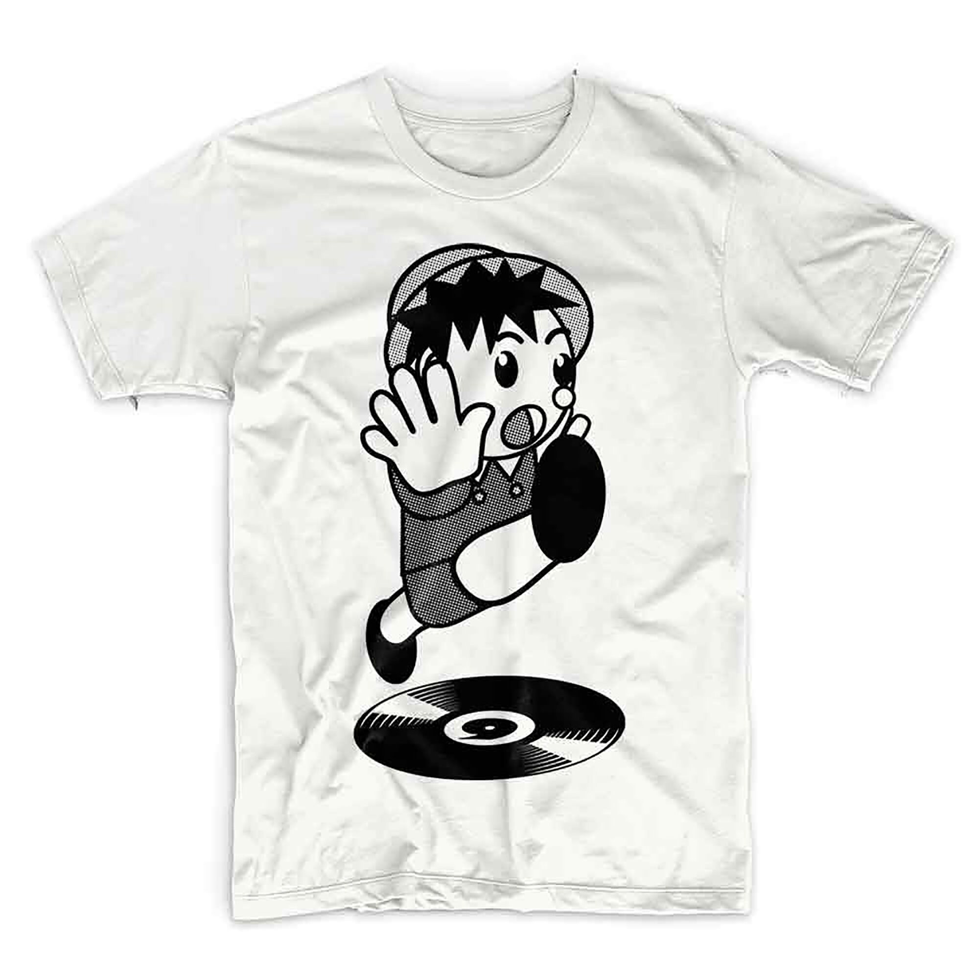 Image of Careful Cartoon Character T Shirt - Japanese Vinyl Records Graphic Hand Printed T Don't Walk Sign