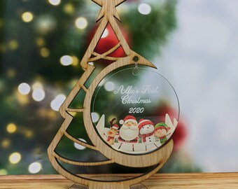 Personalised Christmas Tree Decoration with Bauble - Free Standing Christmas Ornament Babys First Xmas Gift