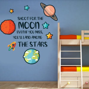 Wall Stickers Quotes for Boys/Girls/Kids Bedroom or Nursery - Wall Art Quote Space Shoot for the Moon Rocket Ship Decal X Large Size