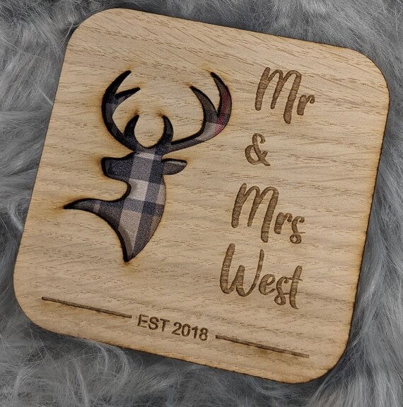Rustic Gift Personalised Mr & Mrs Couple's Wood Coasters Vintage Style Wedding 