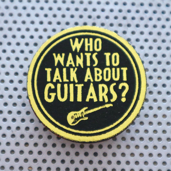 Guitar nerd 1.5" pinback button. Handmade art print pedal pick badge musician shredding flair stand quote strap bass in gold foil on black