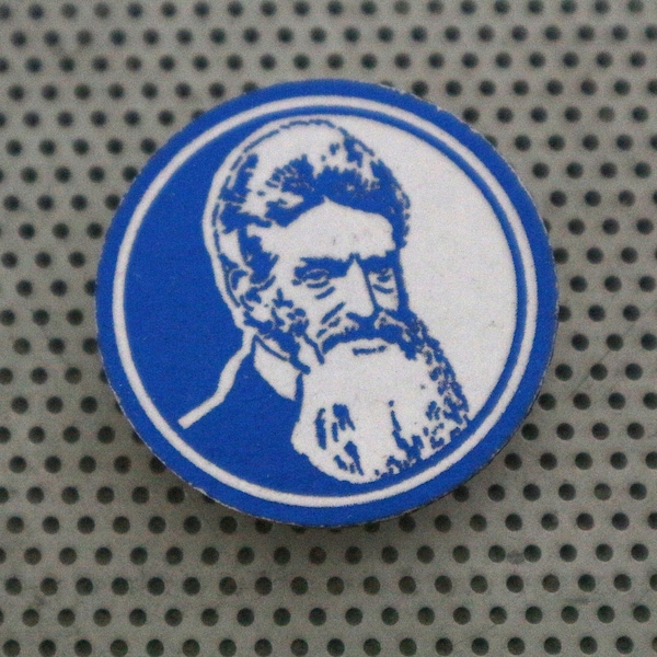 John Brown pin 1.5" pinback badge button American revolutionary Civil War freedom fighter antislavery history icon print blue foil sjw blm