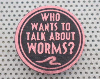 Worm nerd pin 1.5" pinback button. Handmade vermiculture art red wiggler print vermicompost badge nightcrawler flair Indian blue quote bin