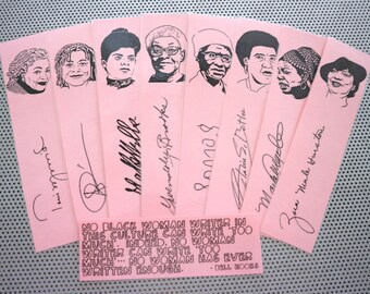 Black women writers bookmarks / set of nine handmade African American portraits poets feminist activists book mark black on pink whm blm