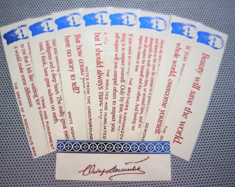 Dostoevsky bookmarks set of 9 quotes handmade poetry book marks in red and blue Russia literature student Russian teacher gift Karamazov