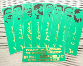 Easter Rising bookmarks set of 9 handmade portraits Ireland's rebels Republicans leaders revolutionary Pearse GPO book mark green gold