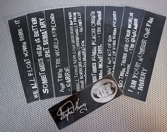 Stephen King bookmarks set of nine black silver Quotes book marks horror novel quote print it misery pet sematary shining stand dark tower