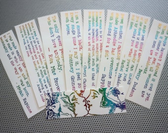 Lesbian quotes bookmarks / set of 9 women writers poets feminists and activists with a quote in rainbow foil LGBTQ queer homosexual gay whm