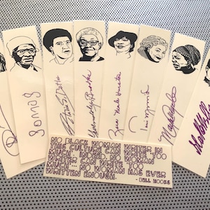 Marcapáginas de escritoras negras, juego de 9 retratos hechos a mano de mujeres afroamericanas, poetas, activistas feministas, morado sobre crema (whm blm)