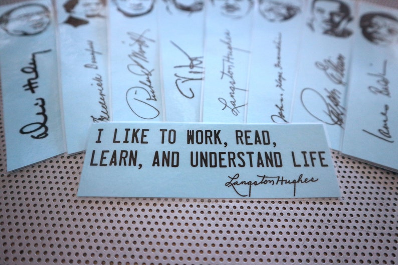 Black writers bookmarks / set of nine handmade African American portraits poets activists book blue Langston Hughes Baldwin Douglass blm image 7