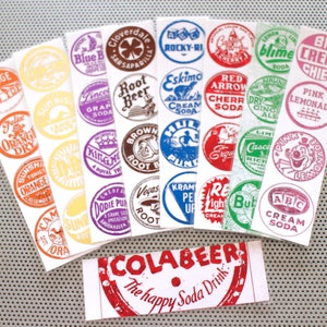 Vintage Bottlecaps / 9 bookmark set of antique soda pop bottle caps tops / red pink green blue brown purple gold copper soft drinks retro