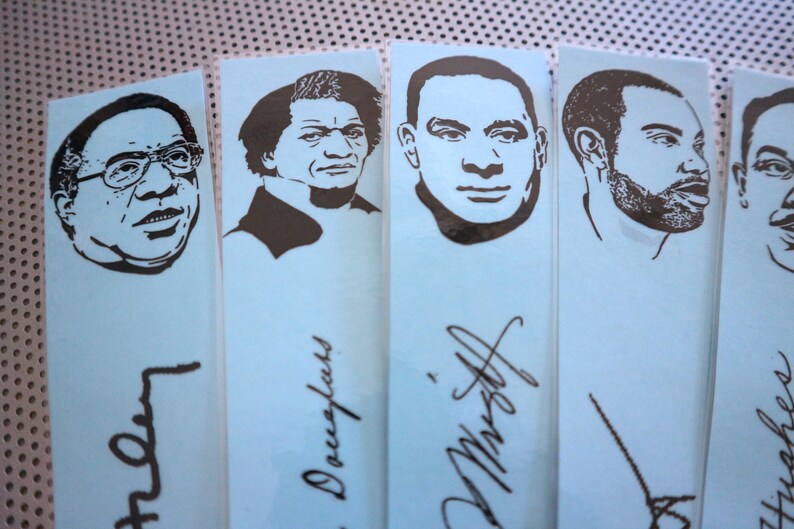 Black writers bookmarks / set of nine handmade African American portraits poets activists book blue Langston Hughes Baldwin Douglass blm image 5