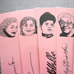 Black women writers bookmarks / set of nine handmade African American portraits poets feminist activists book mark black on pink whm blm image 5