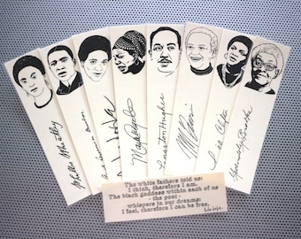 Black Poets bookmarks / set of 9 handmade African American portraits book cream Langston Hughes Maya Angelou Gwendolyn Brooks Giovanni blm