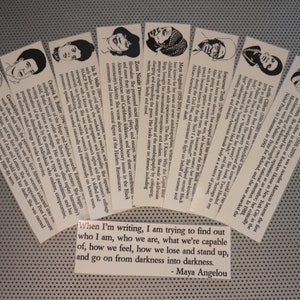 Marcadores de escritoras negras / conjunto de nueve retratos afroamericanos hechos a mano, poetas, activistas feministas, marcapáginas, biografía, historia, WHM, BLM